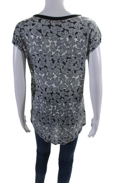 Michael Michael Kors Womens Paisley Print Short Sleeve Blouse Black White Size S