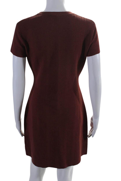 Theory Women's Round Neck Short Sleeves A-Line Textured Mini Dress Brown Size S