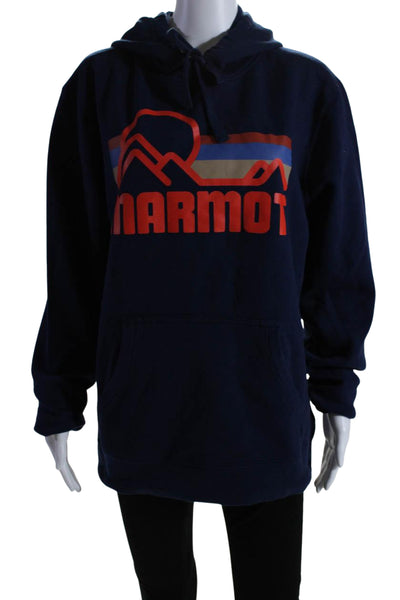 Marmot Womens Cotton Blend Front Pocket Long Sleeve Pullover Hoodie Navy Size L