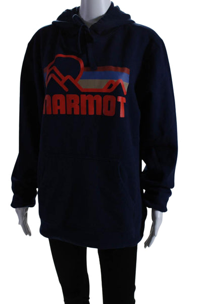 Marmot Womens Cotton Blend Front Pocket Long Sleeve Pullover Hoodie Navy Size L