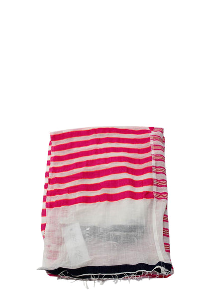 Lemlem Womens Striped Light Weight Scarf Off White Magenta Pink Cotton Blend