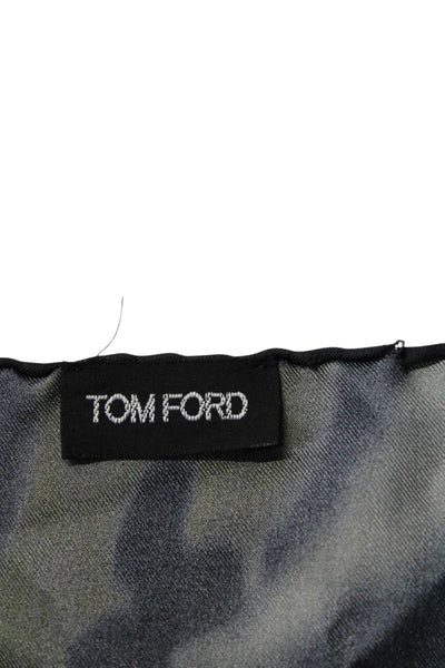 Tom Ford Womens Abstract Printed Small Silk Square Scarf Gray Black