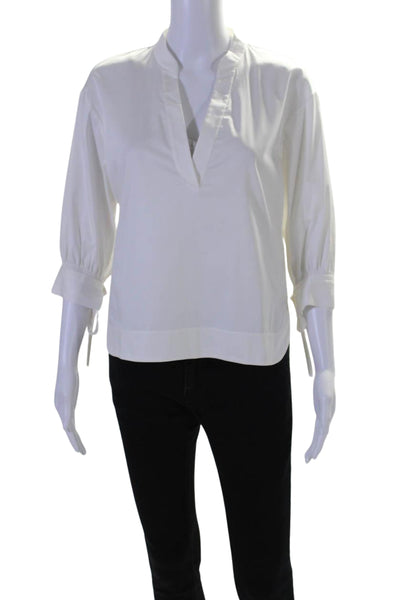 Rebecca Taylor Womens Long Sleeves V Neck Blouse White Cotton Size Small