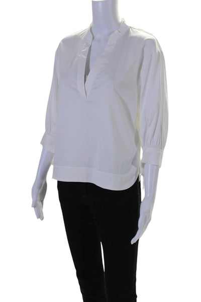 Rebecca Taylor Womens Long Sleeves V Neck Blouse White Cotton Size Small