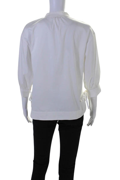 Rebecca Taylor Womens Long Sleeves V Neck Blouse White Cotton Size Small