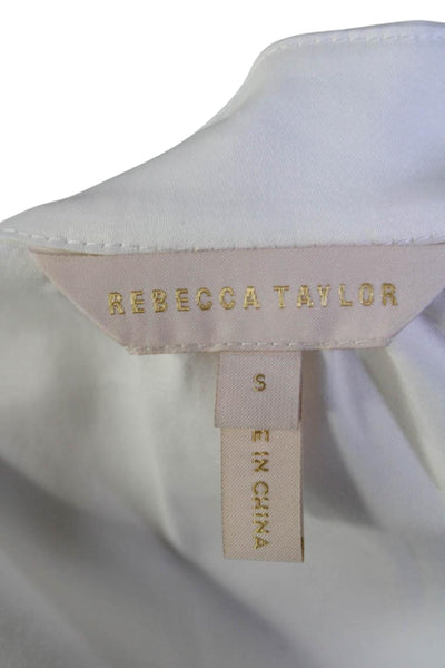 Rebecca Taylor Womens Long Sleeves V Neck Blouse White Cotton Size Small