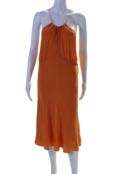 Ralph Lauren Blue Label Womens Silk Sleeveless A Line Maxi Dress Orange Size 10