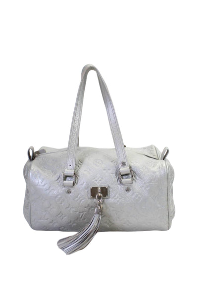 Louis Vuitton Womens Shimmer Monogram Speedy Handbag Gray Silver