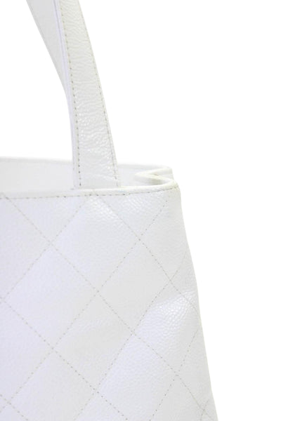 Chanel Womens Quilted Caviar Leather CC Top Handle Open Tote Handbag White