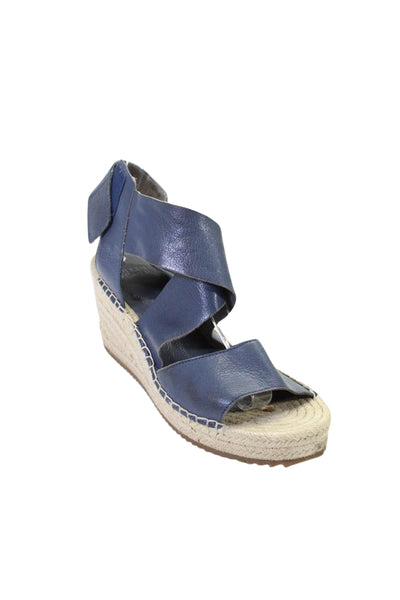 Eileen Fisher Womens Leather Open Toe Strappy Wedge Espadrilles Blue Size 8.5US