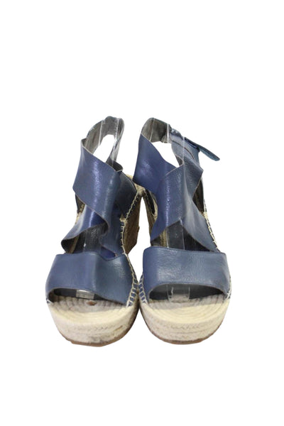 Eileen Fisher Womens Leather Open Toe Strappy Wedge Espadrilles Blue Size 8.5US