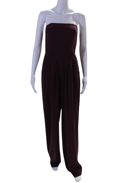 Black Halo Womens Pleated Front Strapless Straight Leg Jumpsuit Purple Size 2