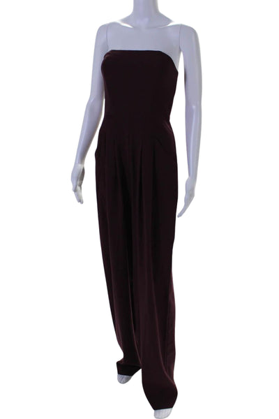 Black Halo Womens Pleated Front Strapless Straight Leg Jumpsuit Purple Size 2