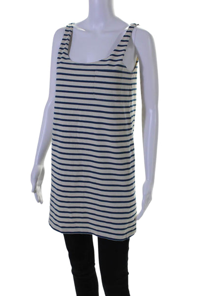 Joie Womens Cotton Striped Print Scoop Neck Tunic Tank Top White Blue Size XS