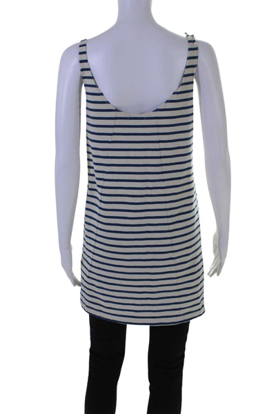 Joie Womens Cotton Striped Print Scoop Neck Tunic Tank Top White Blue Size XS