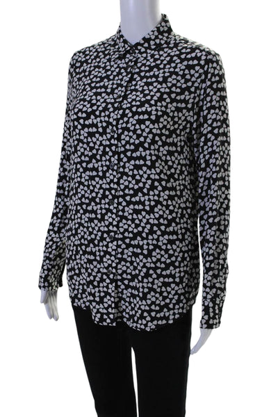 Equipment Femme Womens Silk Chiffon Heart Print Button Down Blouse Black Size XS