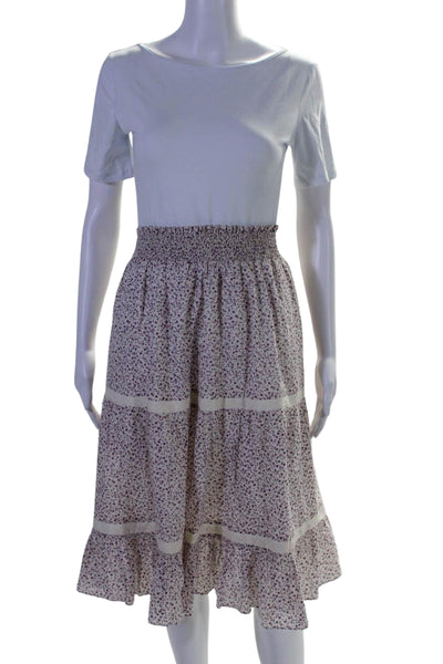 Senlis Womens Cotton Floral Print Smocked A-Line Tiered Skirt Purple Size S