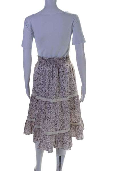 Senlis Womens Cotton Floral Print Smocked A-Line Tiered Skirt Purple Size S