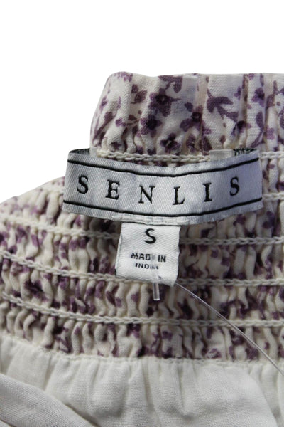 Senlis Womens Cotton Floral Print Smocked A-Line Tiered Skirt Purple Size S