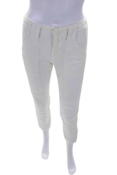 Frame Womens Mid Rise Zipper Ankle Jogger Pants Ivory White Cotton Size 24