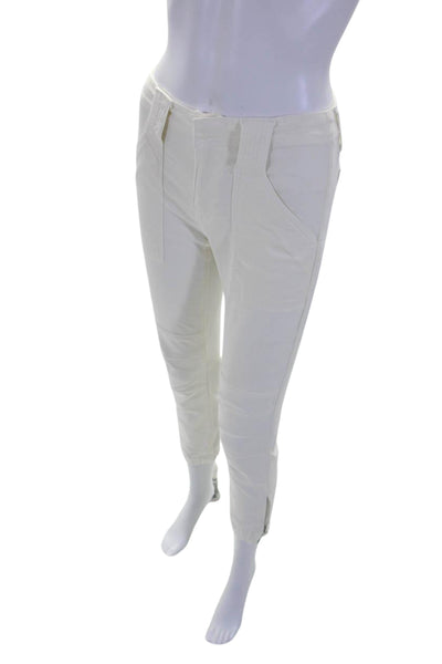 Frame Womens Mid Rise Zipper Ankle Jogger Pants Ivory White Cotton Size 24