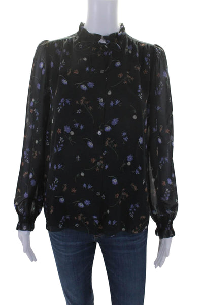 Wilfred Womens Floral Print Button Down Blouse Black Size Extra Extra Small