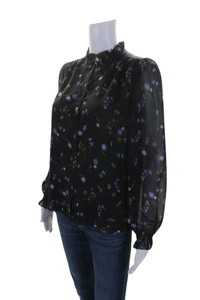 Wilfred Womens Floral Print Button Down Blouse Black Size Extra Extra Small