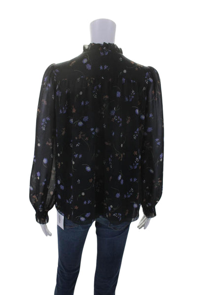 Wilfred Womens Floral Print Button Down Blouse Black Size Extra Extra Small