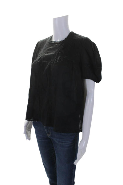 Ulla Johnson Womens Short Sleeves Babydoll Blouse Black Size Extra Extra Small