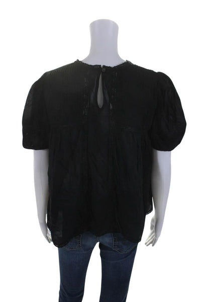 Ulla Johnson Womens Short Sleeves Babydoll Blouse Black Size Extra Extra Small