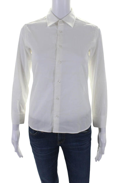 Emanuel Pris Womens Cotton Long Sleeve Button Down Blouse White Size 38