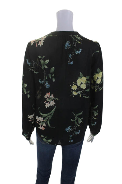 Joie Womens Silk Floral V-Neck Long Sleeve Button Up Blouse Top Black Size XS