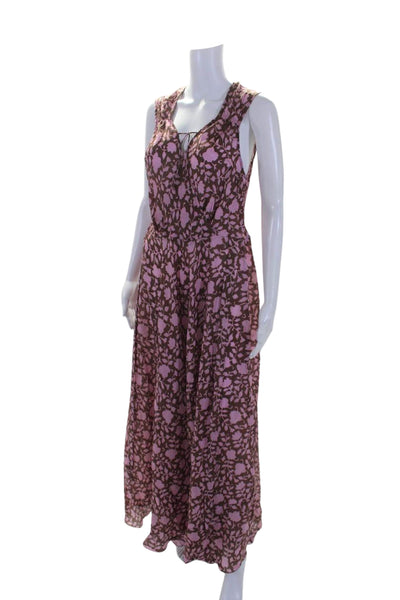 Hannah Womens Silk Floral Print Belted Sleeveless Maxi Dress Brown Size 3