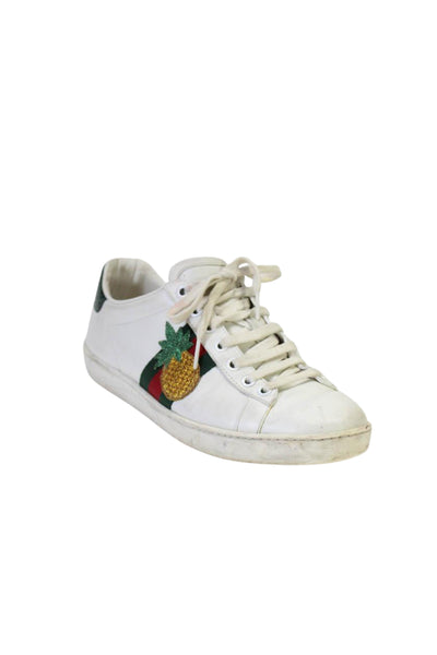 Gucci Womens Lace Up Pineapple Ladybug Ace Sneakers White Leather Size 37