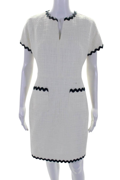 J Crew Women's Round Neck Scallop Edge Pockets A-Line Mini Dress White Size 2