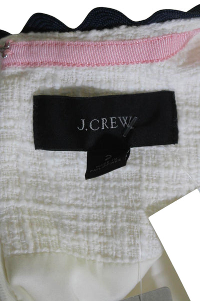 J Crew Women's Round Neck Scallop Edge Pockets A-Line Mini Dress White Size 2