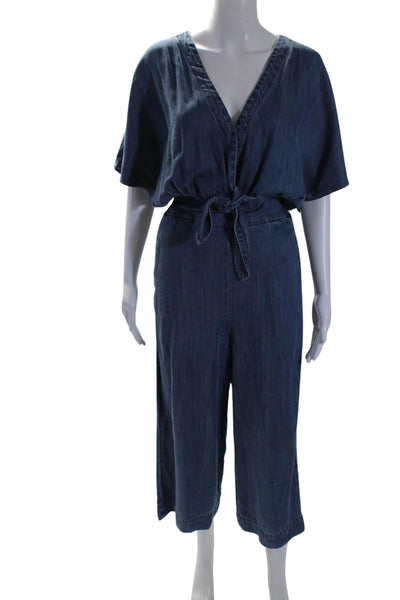 Splendid Womens Short Sleeve V Neck Wide Leg Jumpsuit Blue Size Extra Small