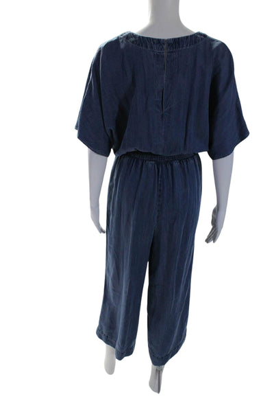 Splendid Womens Short Sleeve V Neck Wide Leg Jumpsuit Blue Size Extra Small