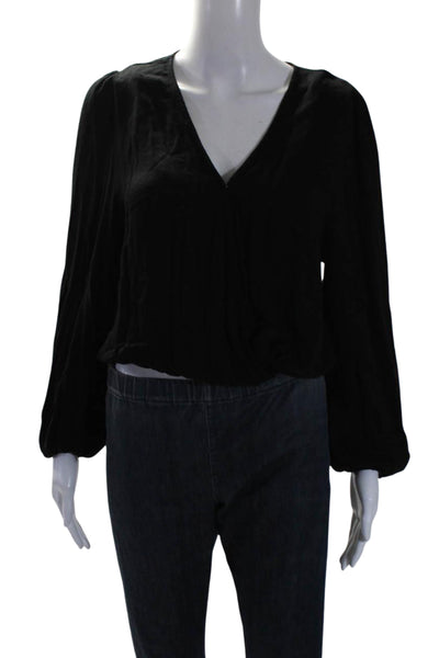 Splendid x Cella Jane Blog Womens Long Sleeve Scoop Neck Shirt Black Size XS