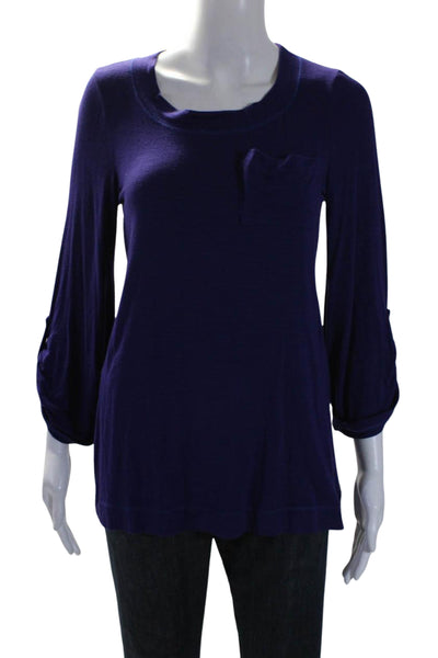 Splendid Womens 3/4 Sleeve Scoop Neck Knit Pocket Shirt Purple Size Small