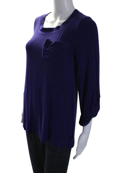 Splendid Womens 3/4 Sleeve Scoop Neck Knit Pocket Shirt Purple Size Small