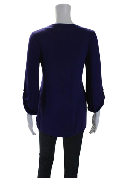 Splendid Womens 3/4 Sleeve Scoop Neck Knit Pocket Shirt Purple Size Small