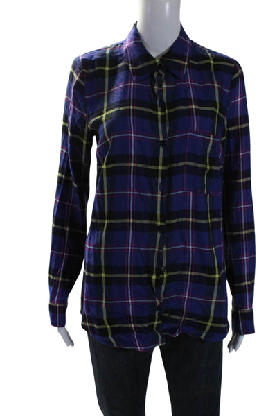 Splendid Womens Button Front Long Sleeve Collared Plaid Shirt Blue Size XS