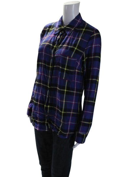 Splendid Womens Button Front Long Sleeve Collared Plaid Shirt Blue Size XS