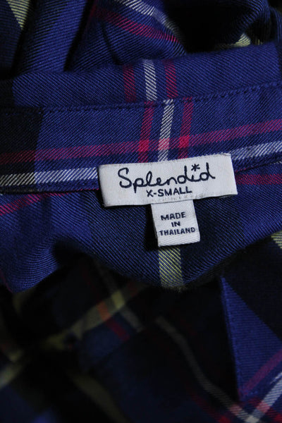 Splendid Womens Button Front Long Sleeve Collared Plaid Shirt Blue Size XS