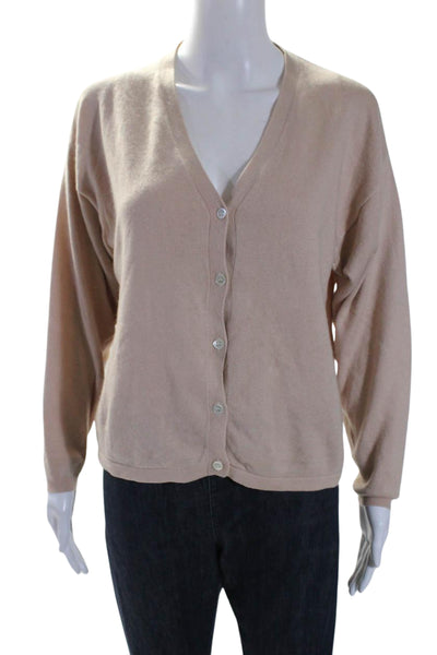 Cashmere Fashion Womens Button Front V Neck Cardigan Sweater Brown Silk Large