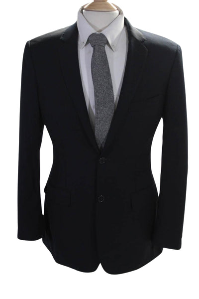 Alesso Mens Classic Lapel Two Button Blazer Jacket Black Wool Size 38 Regular