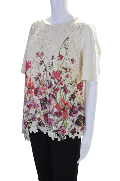 Sunday In Brooklyn Womens Back Zip Scoop Neck Floral Lace Top White Size XL