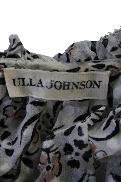 Ulla Johnson Womens Silk Floral V-Neck Short Sleeve Blouse Top Beige Size 4