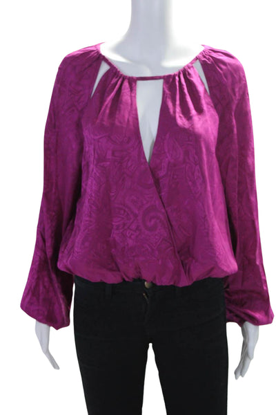 Veronica Beard Womens Silk Blend Cut Out Long Sleeve Blouse Top Fuchsia Size 8